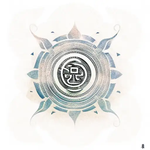 a Buddhist symbol with gongko leaves tattoo design idea