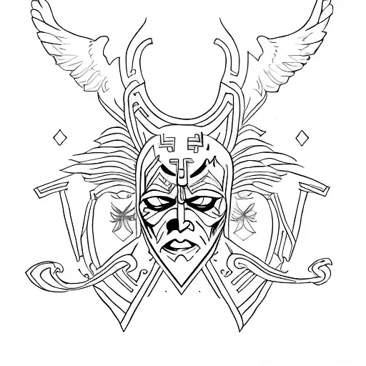 valkaryie warrior with red face paint and a flatline ecg coming back to life tattoo design idea