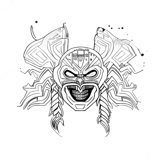 valkaryie warrior with red face paint and a flatline ecg coming back to life tattoo design idea