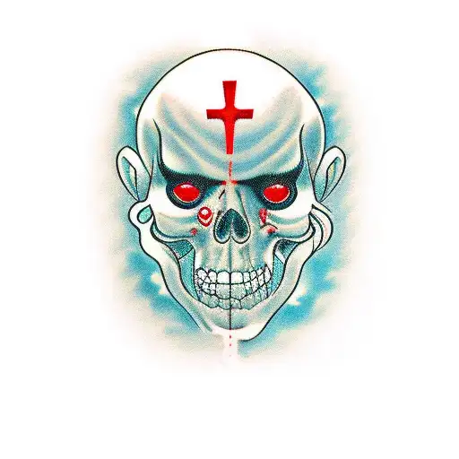 valkaryie with red face paint and a flatline ecg coming back to life tattoo design idea