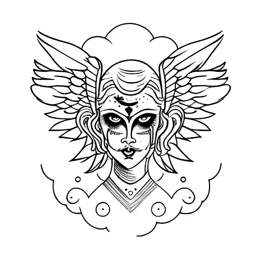 women warrior with wings and red face paint  tattoo design idea