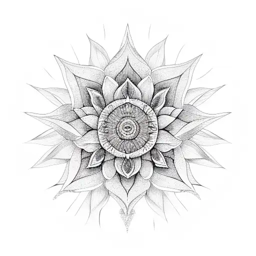 heptagram circle lotus flower tattoo design idea