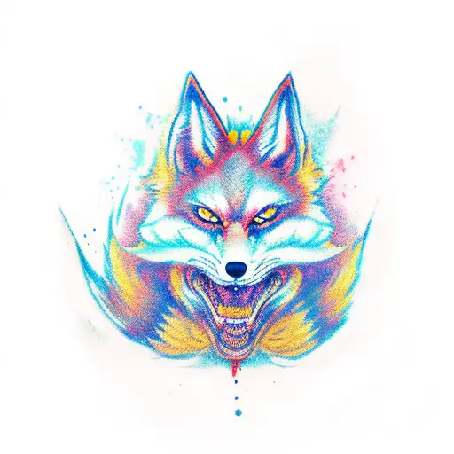kitsune mask tattoo design idea