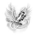realistic pegasus, minimal color tattoo design idea