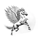 realistic pegasus, minimal color tattoo design idea