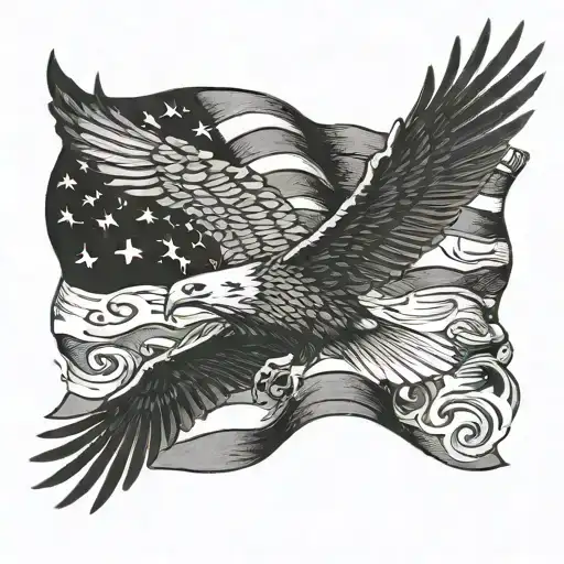 eagle flying in front of American flag  tattoo design idea