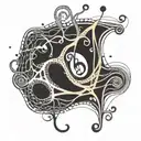 Psychedelic music notes intertwined with brain neurons tattoo design idea