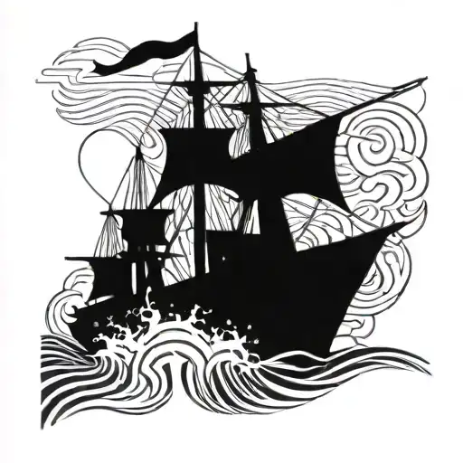 An abstract geometric representation of a navy ship sailing through rough waters tattoo design idea