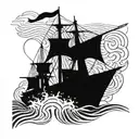 An abstract geometric representation of a navy ship sailing through rough waters tattoo design idea