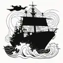 An abstract geometric representation of a navy ship sailing through rough waters tattoo design idea