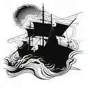 An abstract geometric representation of a navy ship sailing through rough waters tattoo design idea