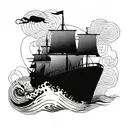 An abstract geometric representation of a navy ship sailing through rough waters tattoo design idea