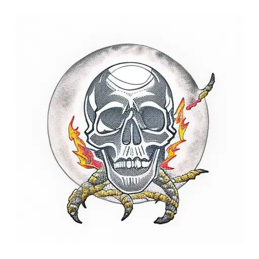 skull with fire and the moon and stars tattoo design idea