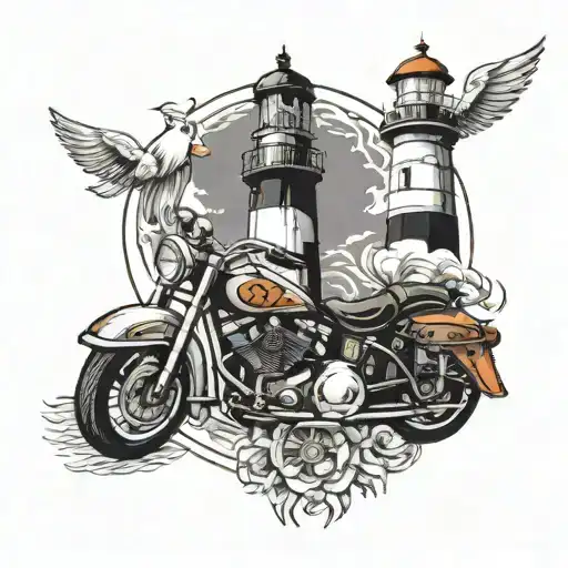 lighthouse and motorcycle   tattoo design idea