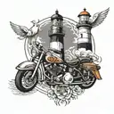 lighthouse and motorcycle   tattoo design idea