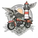 lighthouse and motorcycle   tattoo design idea