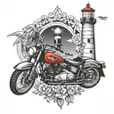 lighthouse and motorcycle   tattoo design idea