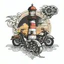 lighthouse and motorcycle   tattoo design idea