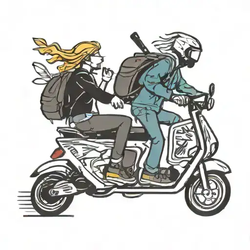 me and her as stick figures on e scooters and her almost crashing  tattoo design idea