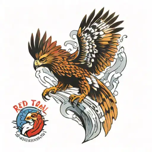 red tail hawk waterfall cascading tattoo design idea