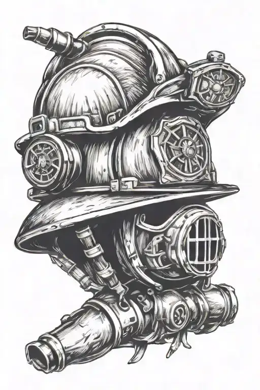 firefighter helmet resting tattoo design idea