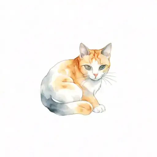 Black white and ginger cat curled tattoo design idea