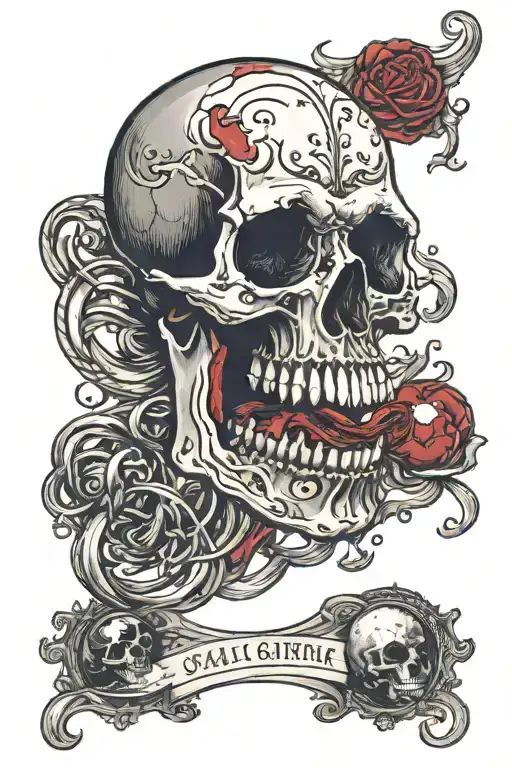 skull eating a planet, dark, red, gothic, tattoo design  tattoo design idea