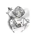 draw a forearm tattoo for a man with scenes from "the little prince" & "peter pan" and "alice in the underworld". tattoo design idea