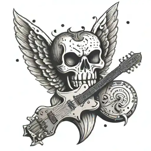 A tooth with wings and a guitar body, symbolizing the client's occupation as a dentist and passion for music tattoo design idea