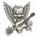 A tooth with wings and a guitar body, symbolizing the client's occupation as a dentist and passion for music tattoo design idea