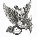 A tooth with wings and a guitar body, symbolizing the client's occupation as a dentist and passion for music tattoo design idea