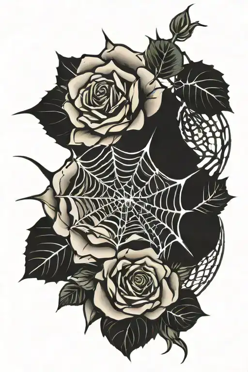rose and spider web tattoo design idea