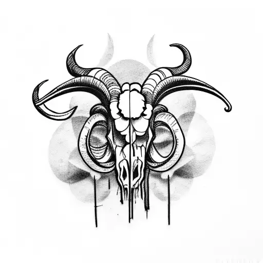 ram skull with flower tattoo design idea