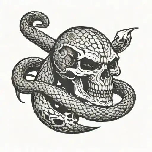 snake eating rat with dagger and skulls tattoo design idea