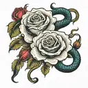 roses with snake chest piece symmetrical design tattoo design idea