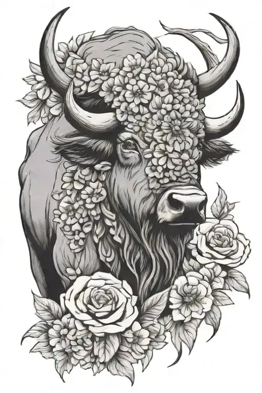 buffalo head flowers  tattoo design idea