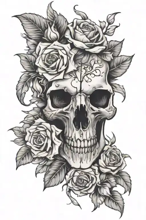 buffalo skull with wrapping flowers forearm sleeve tattoo design idea