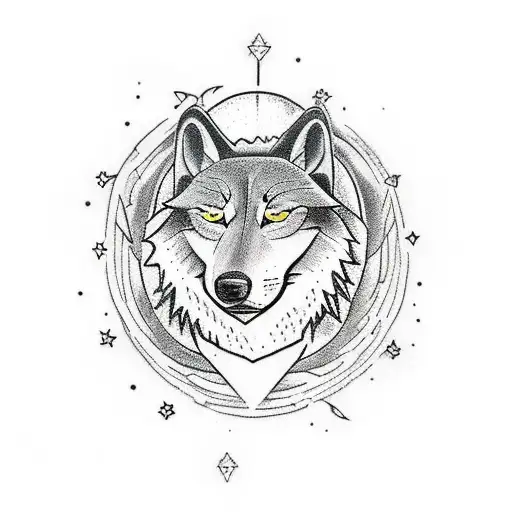 a black and white arm tattoo with a Wolf howling from a rock to the full mon in a forest an a Vegvísir tattoo design idea