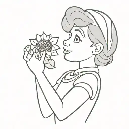 Gus from Cinderella holding a sunflower  tattoo design idea