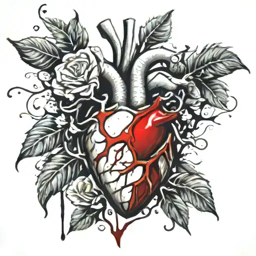 realistic heart that's bloody bleeding tattoo design idea
