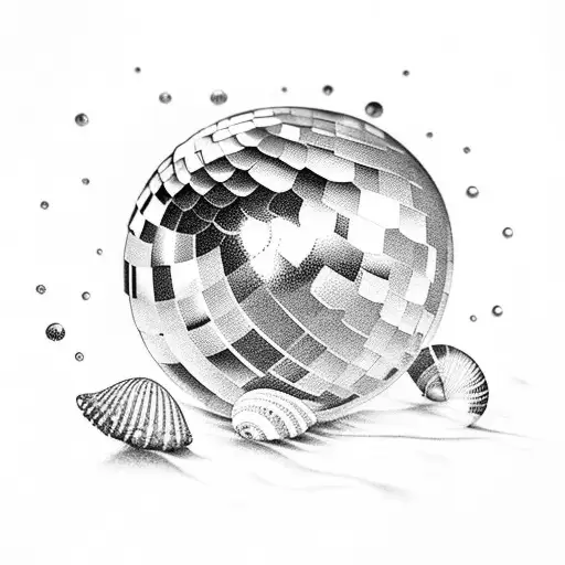 disco ball and seashells  tattoo design idea