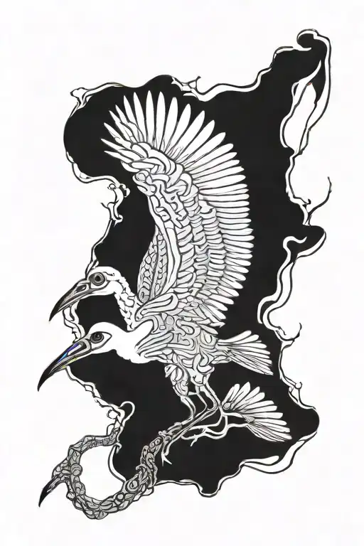 diving skeleton ethipian wattled ibis half tattoo design idea