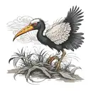 ethipian wattled ibis thats going down on to my hands half akeleton tattoo design idea