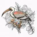 diving wattled ibis half skeleton tattoo design idea