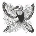 diving skeleton wattled ibis half tattoo design idea