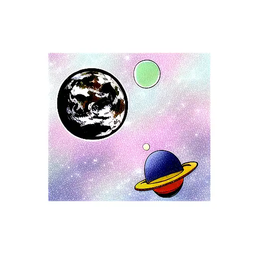 Astronaut floating among planets tattoo design idea