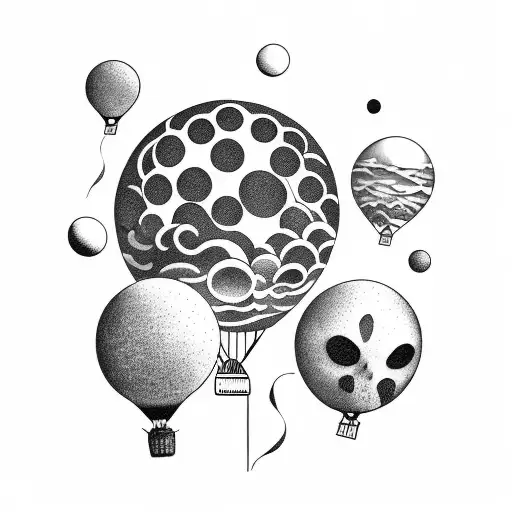 baloons floating among planets tattoo design idea