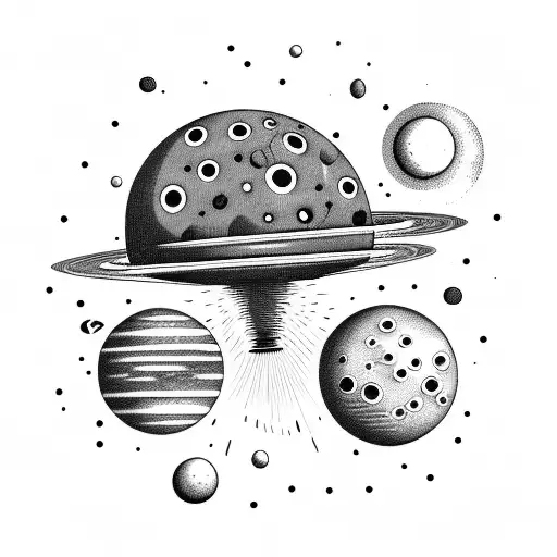 ufo floating among planets tattoo design idea