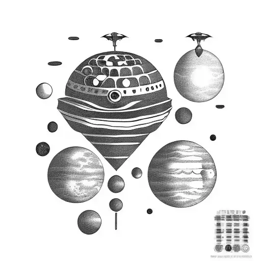 ufo floating among planets tattoo design idea