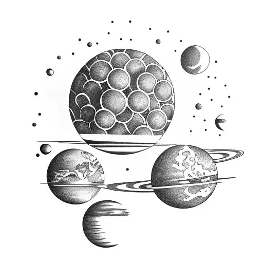 sphere floating among planets tattoo design idea